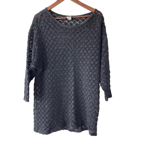 Vintage ELAN USA Crochet Beach Coverup OS Black - Picture 1 of 7